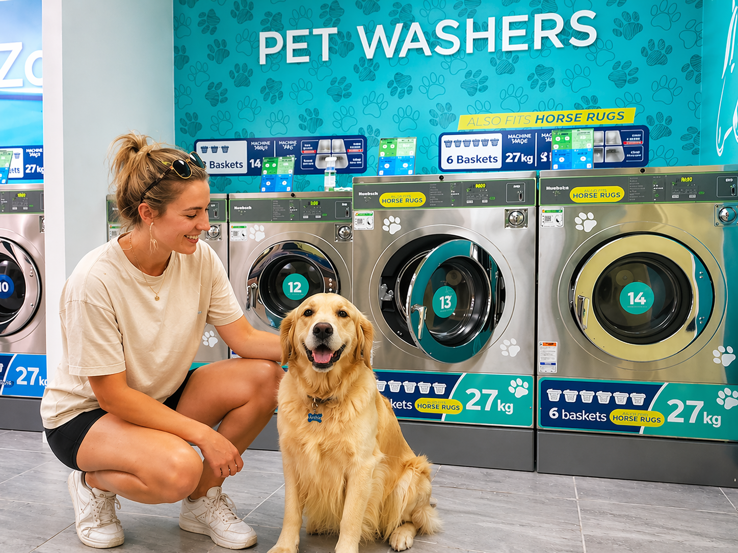 Woman with dog in Pet Zone at WashSpot